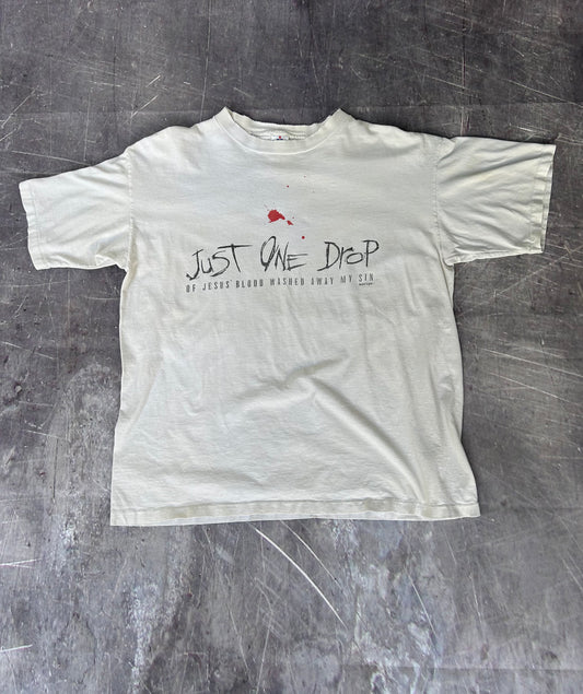 90s Religious Tee (XXL) Just One Drop Of Jesus Blood Vintage